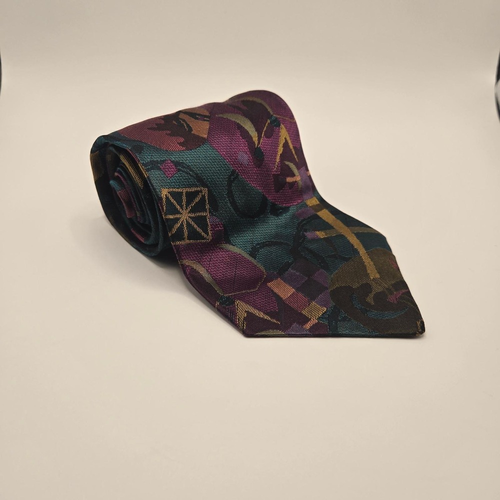 Winn Bros 100% Silk Tie made in Italy Abstract Geometric multicolor vintage (A1)